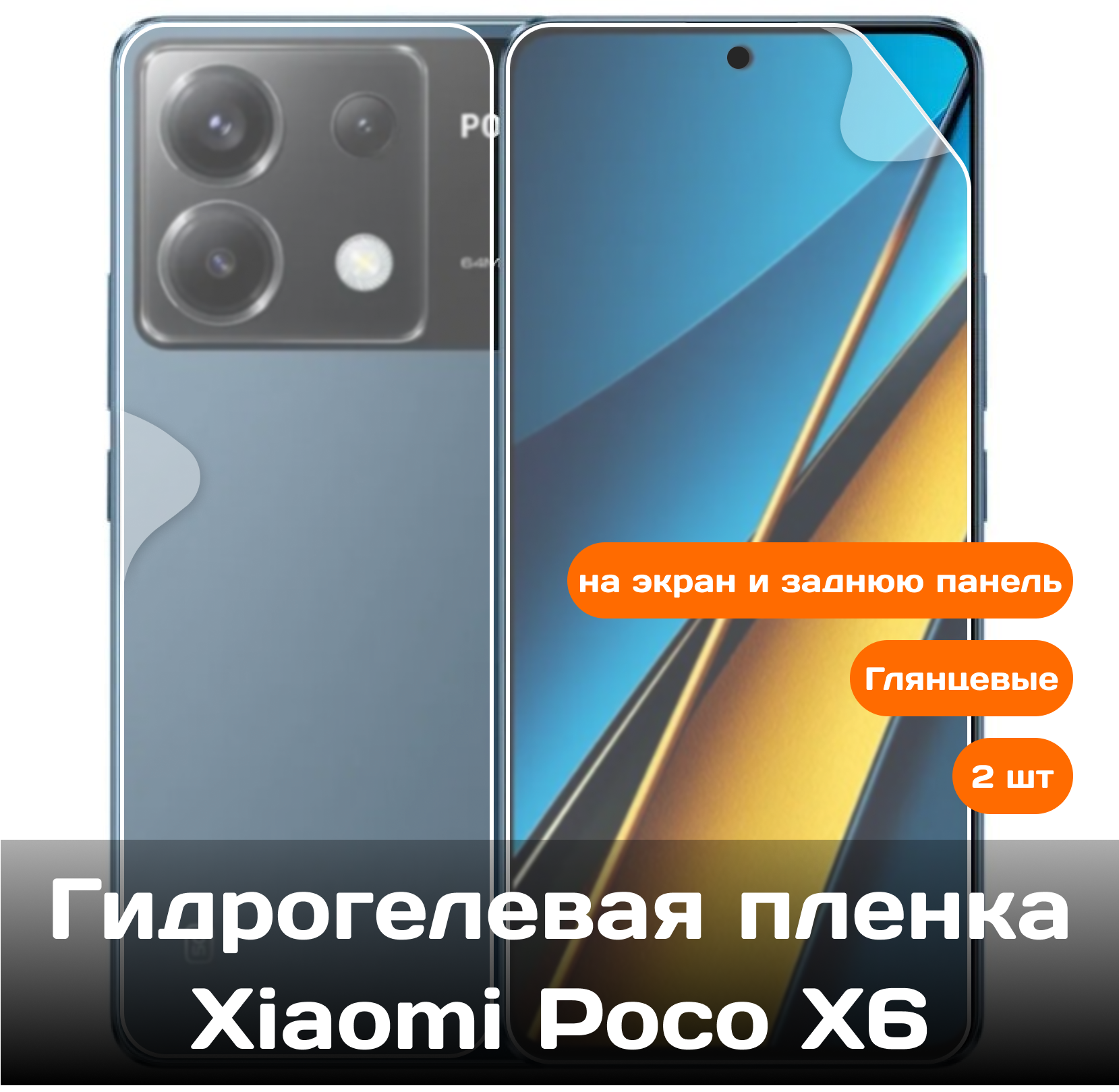 Гидрогелевая пленка для Xiaomi Poco X6 на экран и заднюю панель / Защитная противоударная пленка