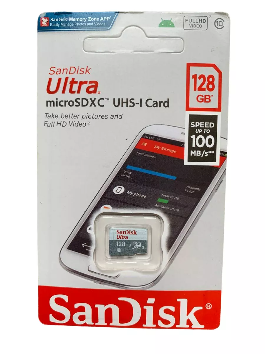 Карта памяти SanDisk microSDXC 128 ГБ Class 10, V10, A1, UHS Class 1, R 100 МБ/с, 1 шт, серый