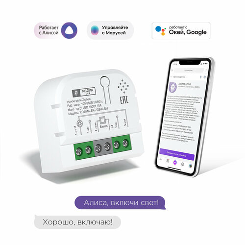 Умное реле с ZigBee одноканальное с нейтралью, мониторинг потребления, Яндекс Алисой, Марусей, Google Home, Wireless Relay 10A