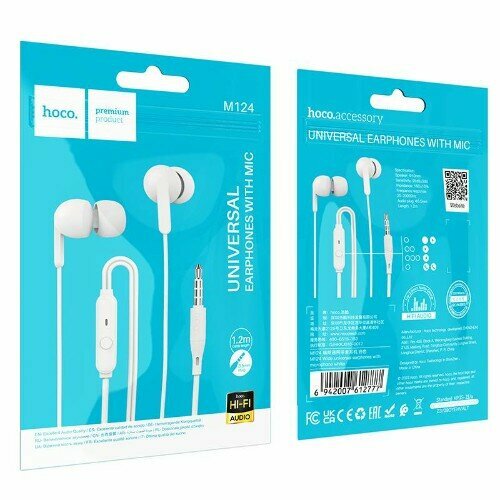 Наушники HOCO M124 Wide universal earphones with microphone, белые наушники hoco m40 prosody universal 3 5мм белый