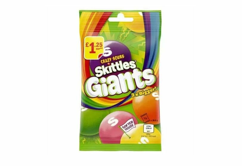 Skittles Giants Craze Sour, Супер кислые Гиганты, драже 116 гр