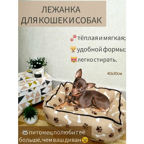 Лежанка для собак и кошек прямоугольная, 30*40 см, кофе с молоком