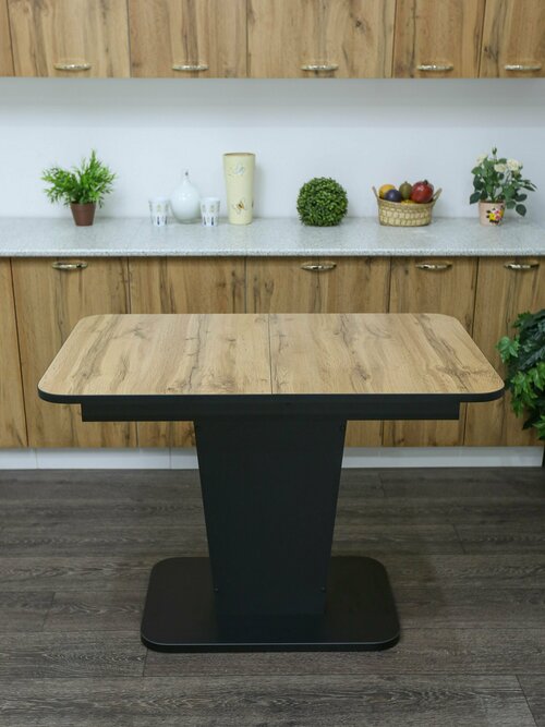 Стол кухонный раздвижной на одной ножке Грант 1080 (1370)*680*770 пластик дуб вотан черный / стол обеденный / стол кухонный раскладной