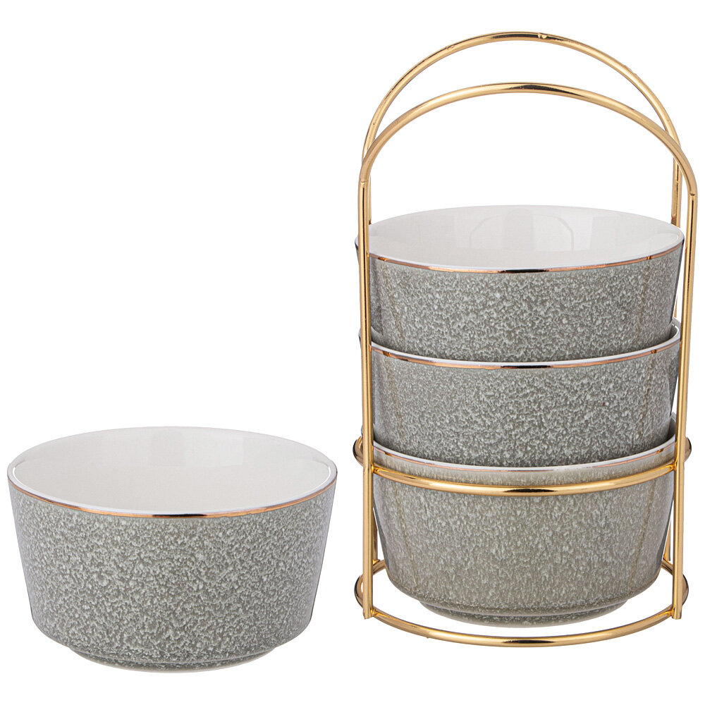 фото Набор салатников herbal на металл. подставке 4 шт 450 мл Lefard (195746)