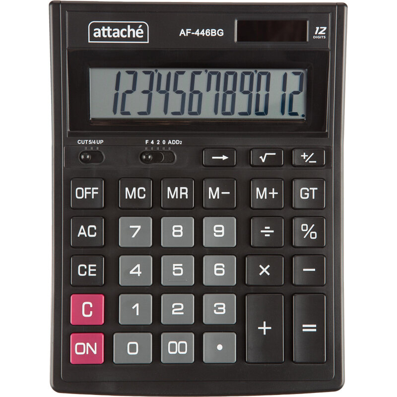 Калькулятор настольный полноразмерный Attache AF-446BG,12р, дв. пит, чрн-сер 1779738