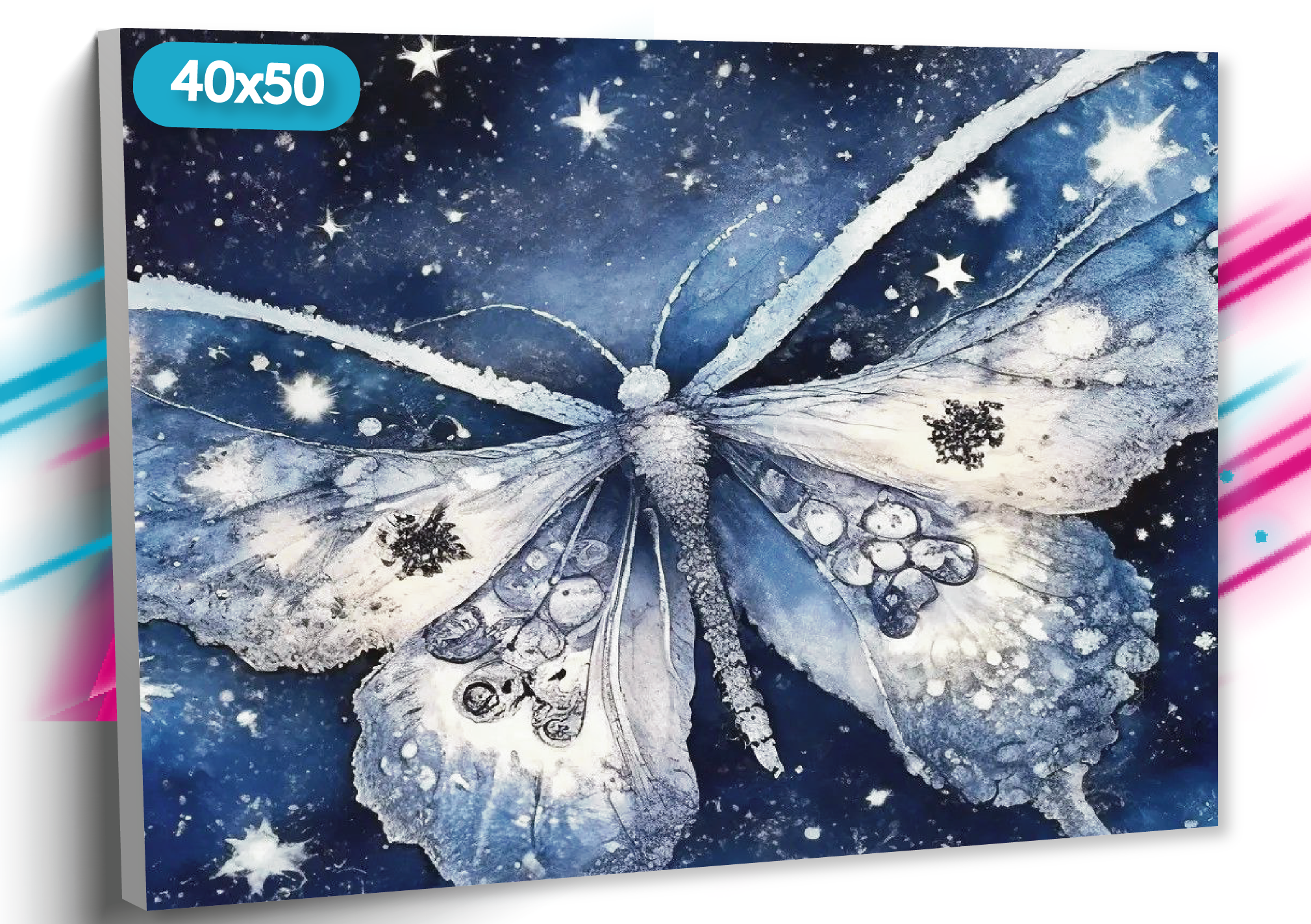 фото Алмазная мозаика на подрамнике "Звездная бабочка" , 40х50 см, Вышивка круглыми стразами, Набор для творчества, Полная выкладка "ТТ"