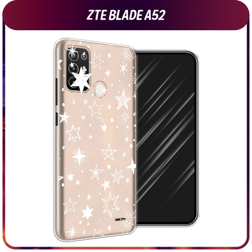 Силиконовый чехол на ZTE Blade A52 / ЗТЕ Блэйд А52 Звездочки графика белая, прозрачный