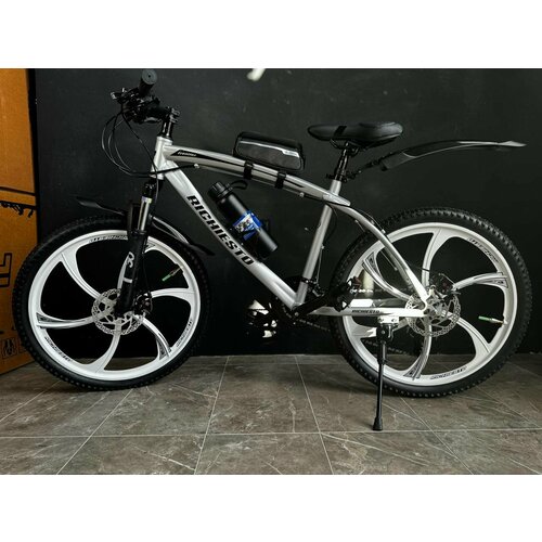 Велосипед горный RICHIESTO 24 колёса Алюминиевые кованные литые диски Спортивный серо-черный матовый 2550000₽