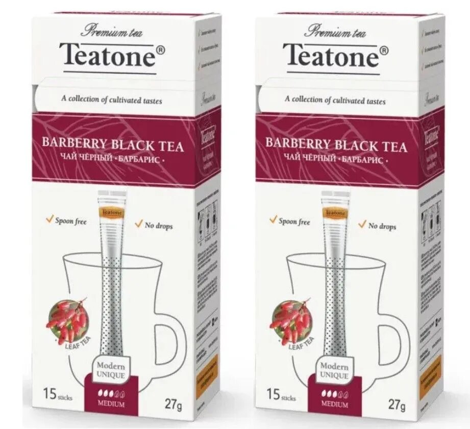 Чай черный Барбарис Teatone 15 стиков - 2 штуки