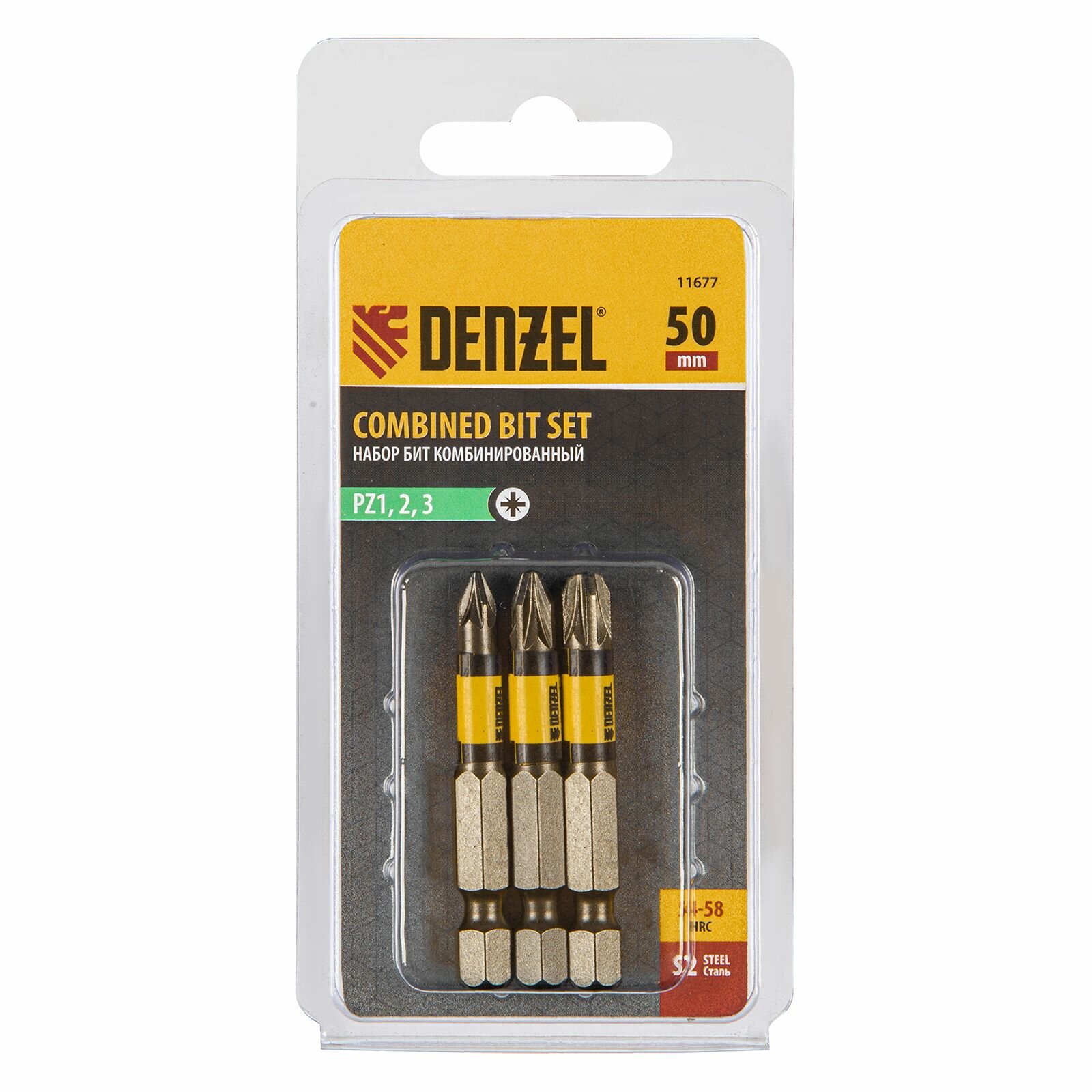 фото Набор бит комбинированный 3 шт, PZ1, PZ2, PZ3, 50 мм, сталь S2 Denzel