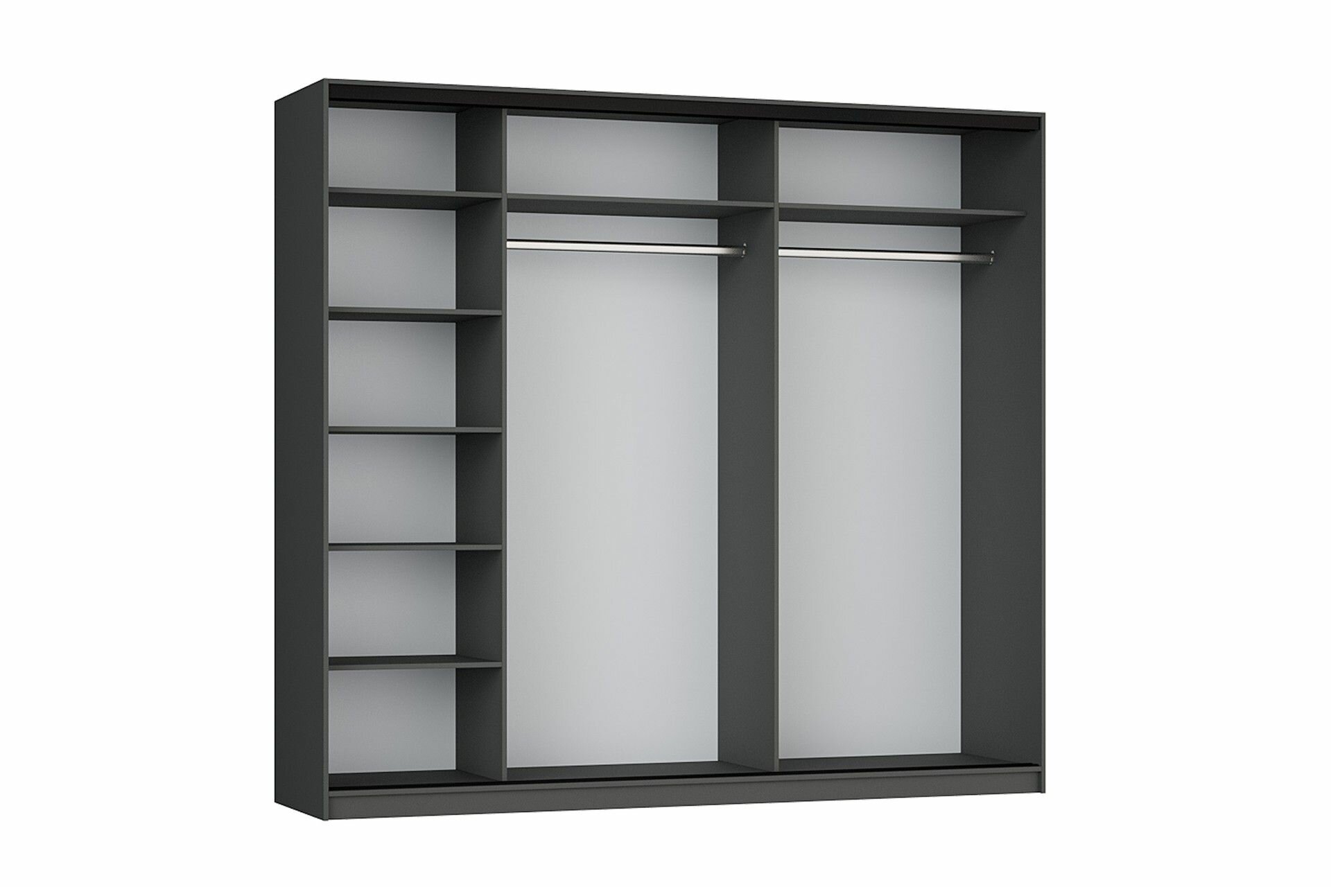 Шкаф купе для одежды Ронни 4, МФ-Купе, с зеркалом, 200х45х220, белье/платье/платье, графит, профиль черный — фото 1