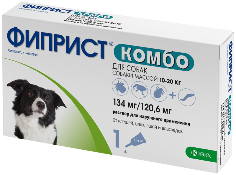 KRKA раствор от блох и клещей Фиприст Комбо для щенков, собак, кошек, для домашних животных 1 шт. в уп, 1 уп.