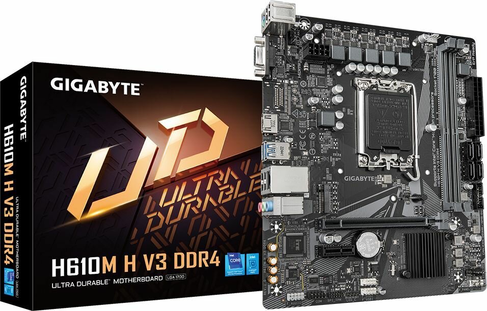 Материнская плата Gigabyte H610M H V3 DDR4 Soc-1700 Intel H610 2xDDR4 mATX AC 97 8ch(7.1) GbLAN+VGA+ — фото 1