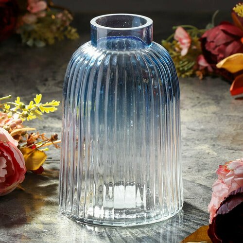 Ваза стеклянная настольная 21х13 см, Синее омбре, Китай