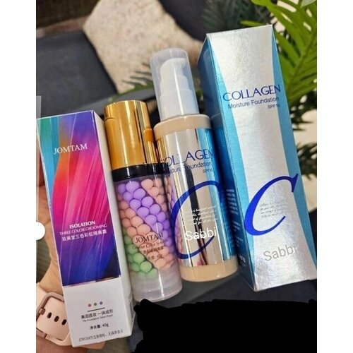 Набор для макияжа : База под макияж от Jomtam + Тональный крем Collagen Sabbi 13 тон
