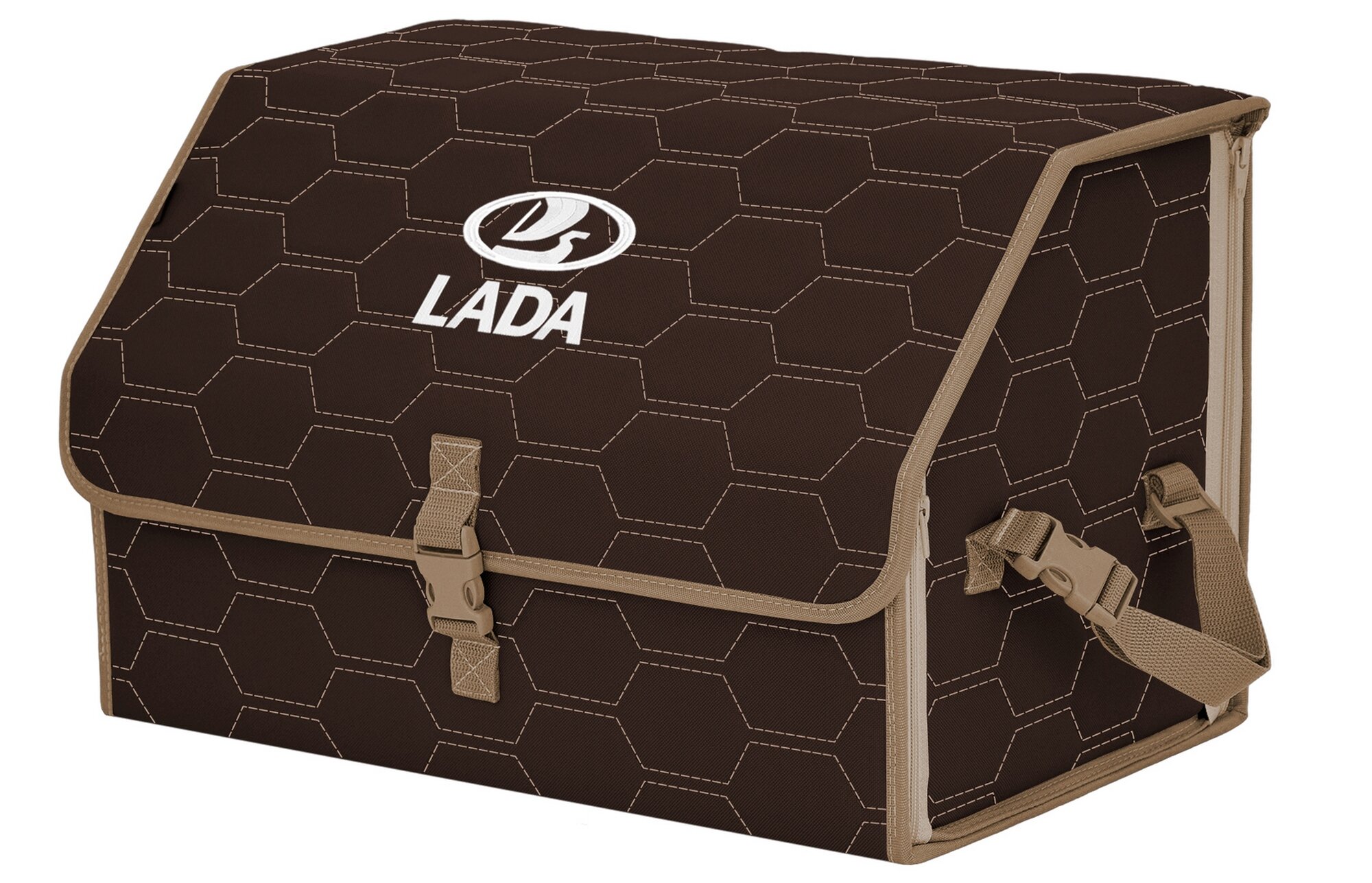 Органайзер-саквояж "Союз" в багажник LADA (лада), размер L. Цвет: коричневый с бежевой прострочкой Соты.