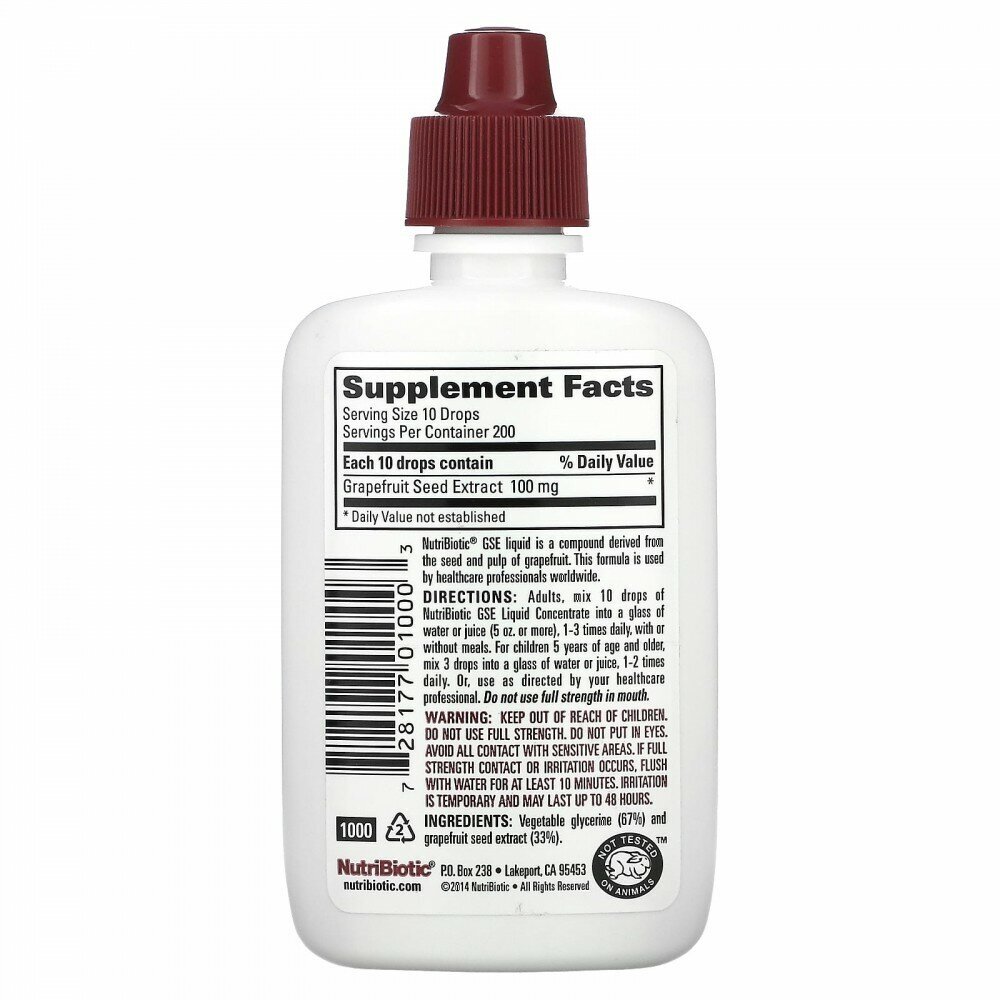 Растительные Экстракты Для Купания NutriBiotic, GSE Grapefruit Seed Extract, Жидкий концентрат экстракт семян грейпфрута, 59 мл