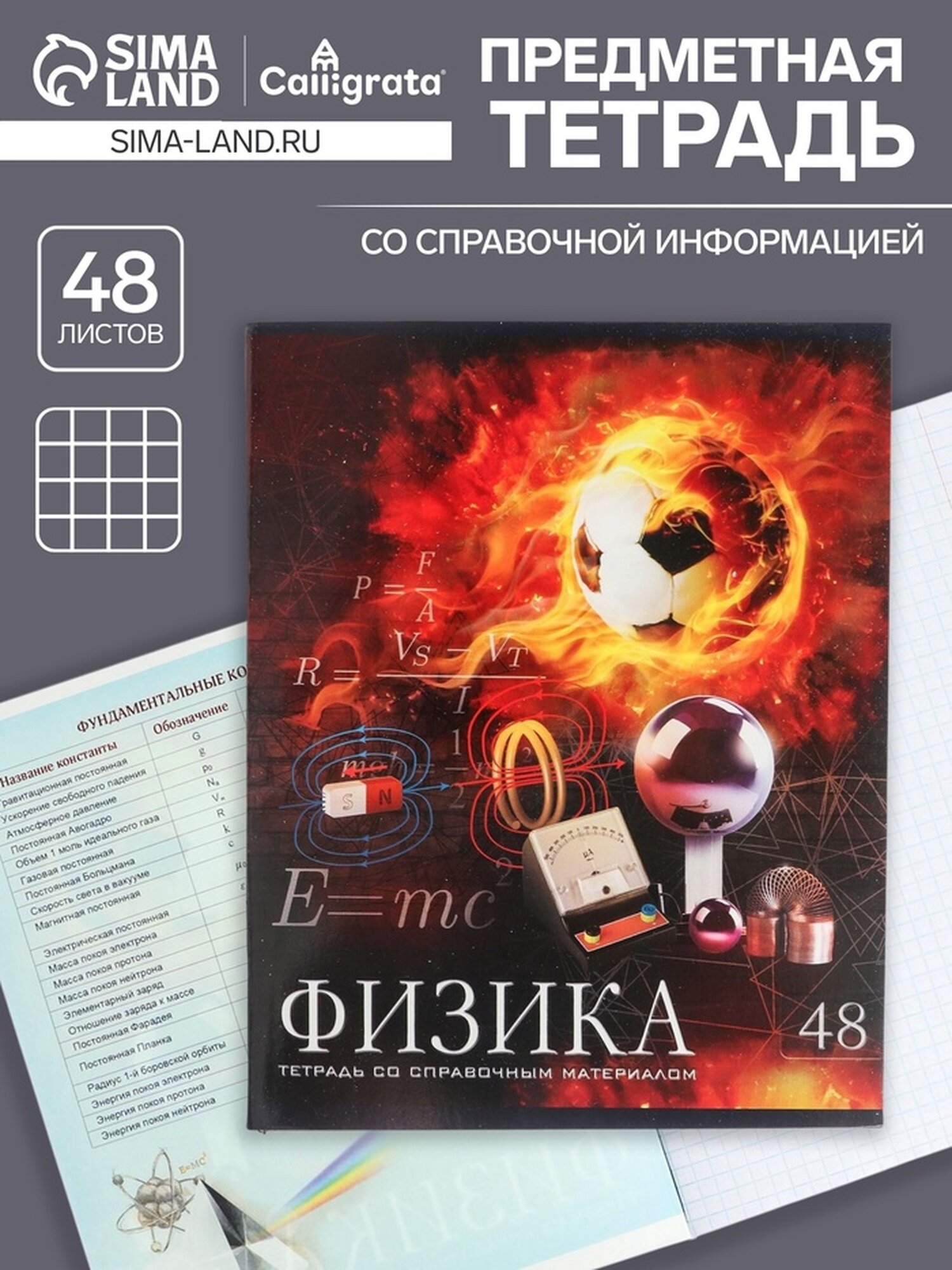 Тетрадь предметная 48 листов в клетку Calligrata, «Футбол. Физика», обложка мелованный картон