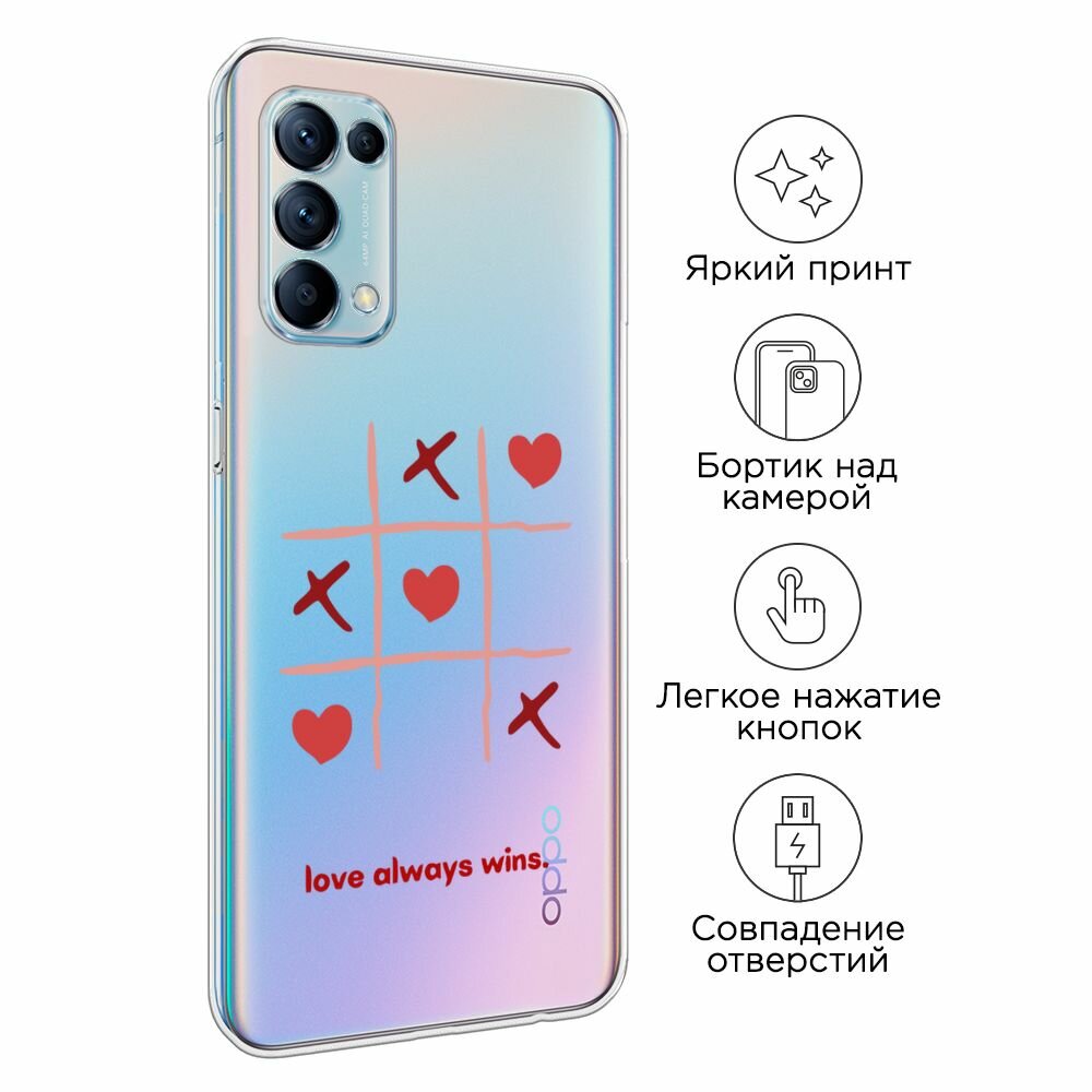 Чехол на Oppo Reno 5 / Оппо Рено 5 с принтом "love always wins - 14 февраля", прозрачный — фото 1