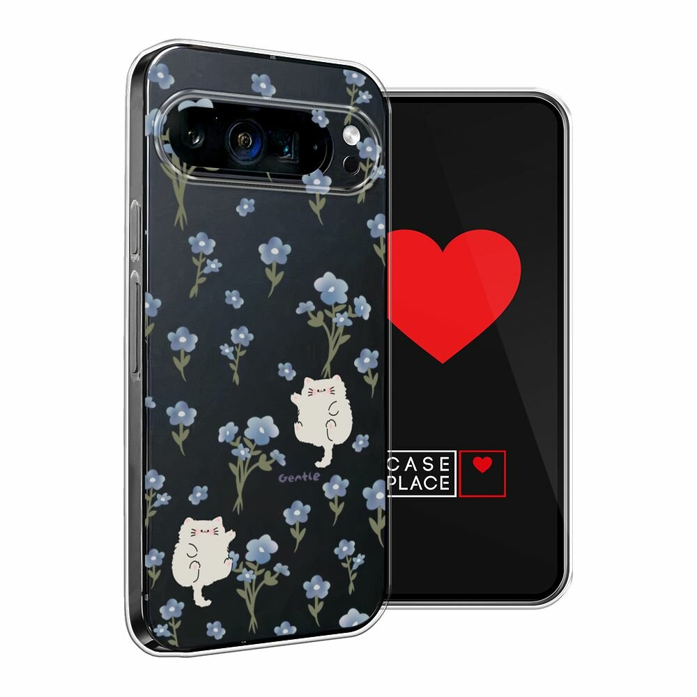 Чехол на Google Pixel 9 Pro XL / Гугл Пиксель 9 Про XL с принтом "Gentle cats", прозрачный — фото 1
