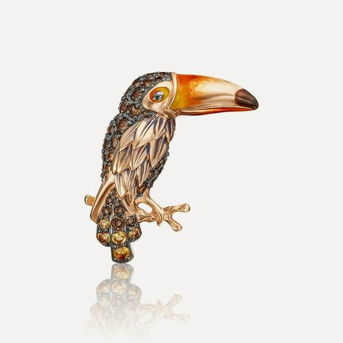 Изображение товара Брошь, красное золото, 585 проба, раухтопаз, эмаль, цитрин