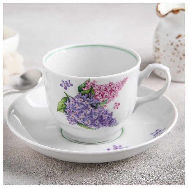 фото Добрушский фарфоровый завод Чайная пара «Тюльпан. Сирень»: чашка 250 мл, блюдце d=15 см