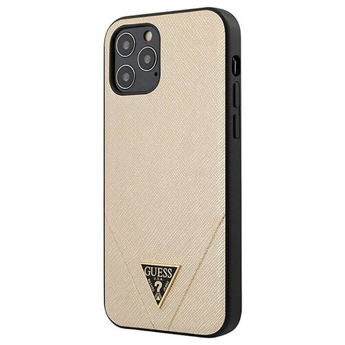 фото Чехол cg mobile guess pu saffiano triangle metal logo hard для iphone 12 pro max, цвет золотой (guhcp12lvsatmllg)