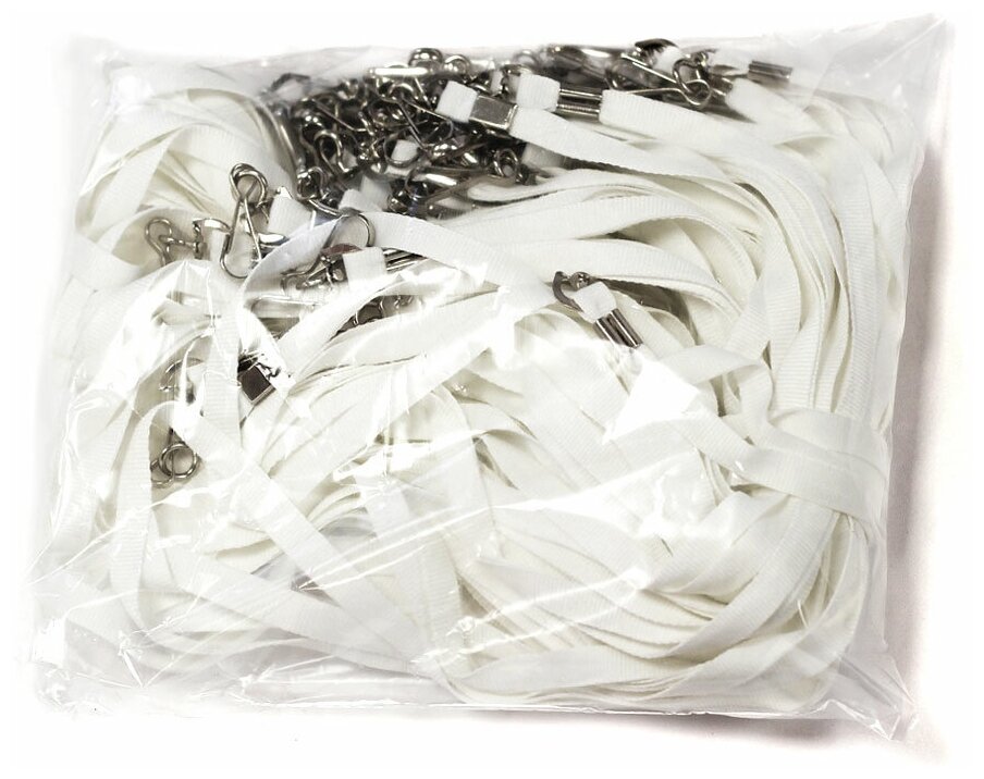Ланьярд Badgestock - тканевая лента для бейджа с клипсой 11 мм под печать, белый, 10 шт/Держатель для пропуска/шнурок для школьного бейджика