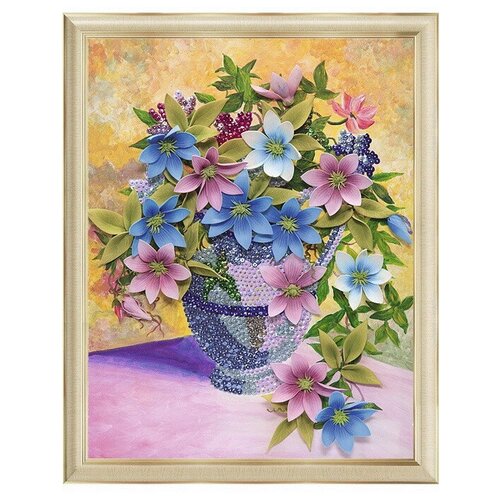 Мозаика из пайеток на холсте Клематисы, 30*40 см МХ-07вм