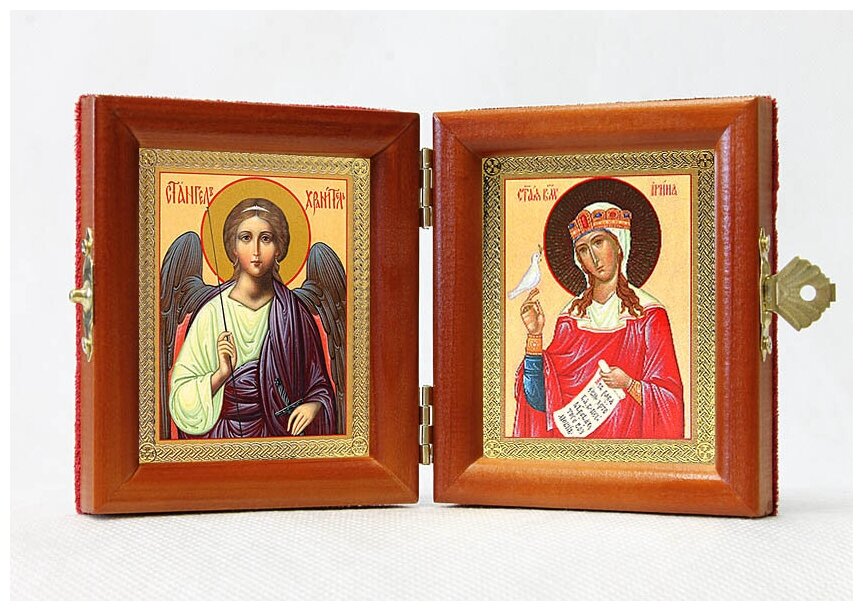 Складень именной "Великомученица Ирина Македонская - Ангел Хранитель", из двух икон 8*9,5 см
