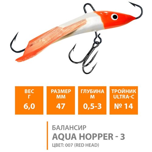 Балансир AQUA HOPPER 47mm, цвет 007R (red head)