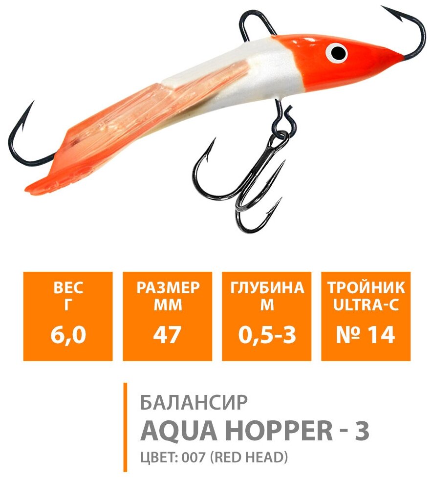 Балансир для зимней рыбалки AQUA Hopper 47mm 6g цвет 007R
