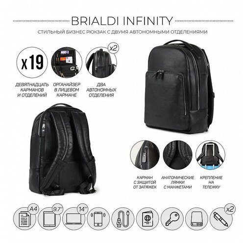 Мужской кожаный рюкзак BRIALDI Infinity BR35551HT relief black