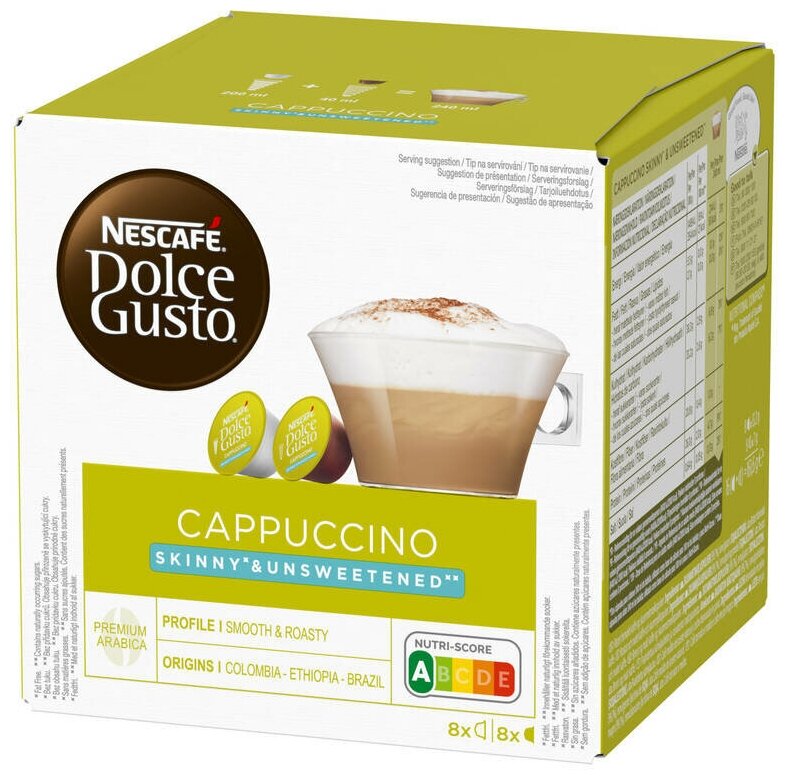 Кофе в капсулах Nescafe Dolce Gusto Cappuccino Skinny Unsweetened, 48 капсул (3 уп х 16 шт), обезжиренный, без сахара