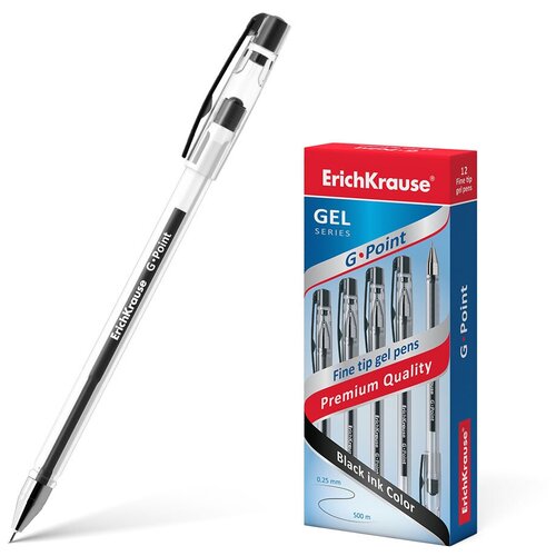 Ручка гелевая ErichKrause® G-Point, цвет чернил черный (в коробке по 12 шт.)