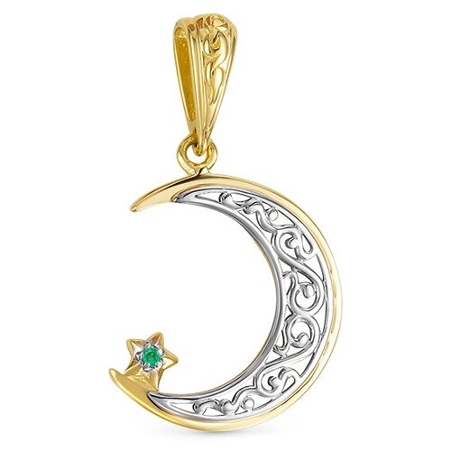 Подвеска Vesna jewelry, комбинированное золото, 585 проба, родирование, изумруд