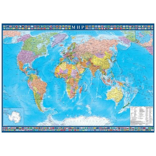 Купить Атлас-принт Настенная политическая карта мира 1:25 143x102 на рейках