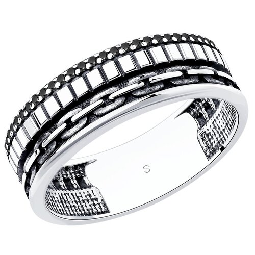кольцо из чернёного серебра с фианитами 95010122 18 5 Печатка SOKOLOV, серебро, 925 проба, чернение, фианит, размер 22