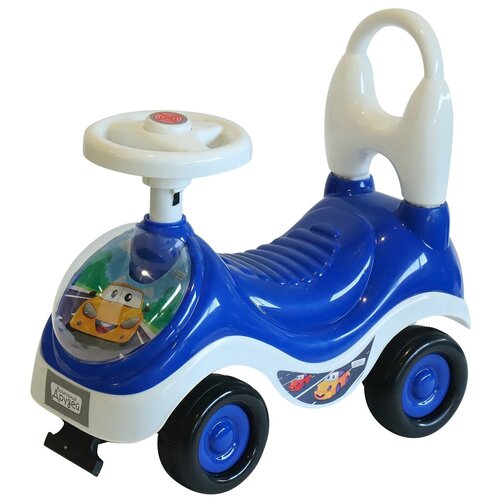 фото Каталка детская компания друзей ""малыш: машинка"" с клаксоном на руле, машина каталка, толокар, пушкар каталка, машинка каталка, сигнал на руле, цвет синий/белый