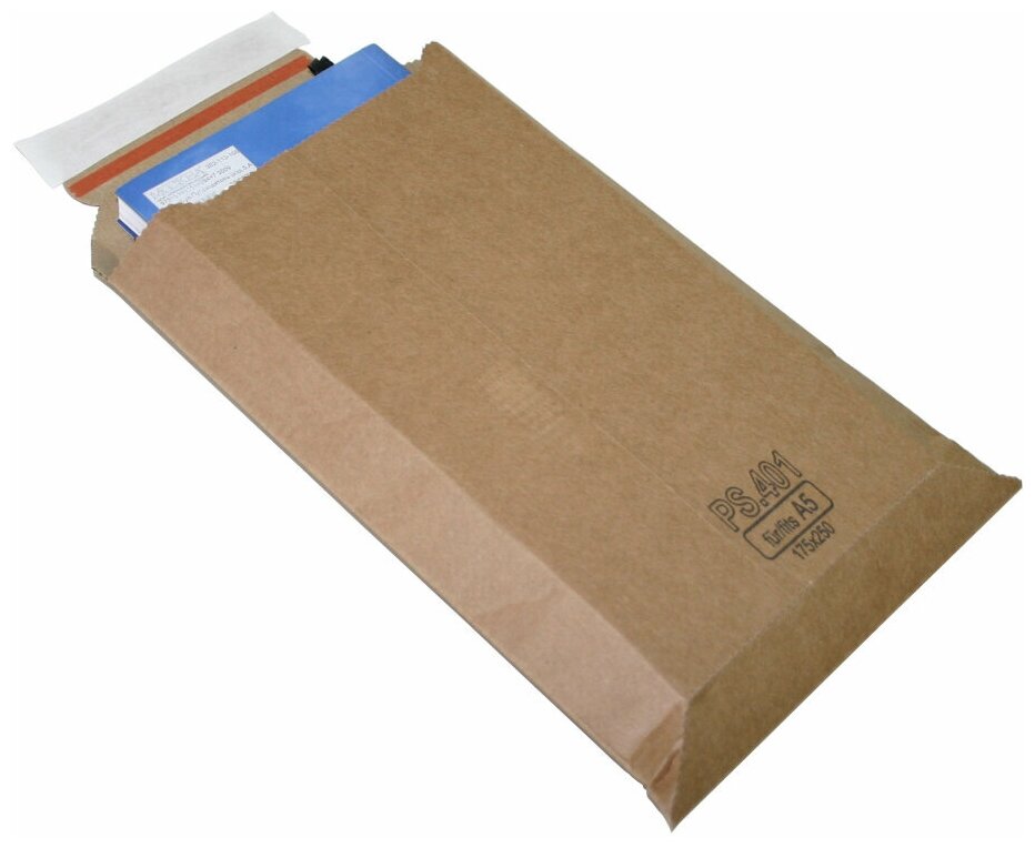 Пакет картонный крафт UltraPack A5, 175x250, расширение 1,0-1,8мм, лента, 10шт/уп