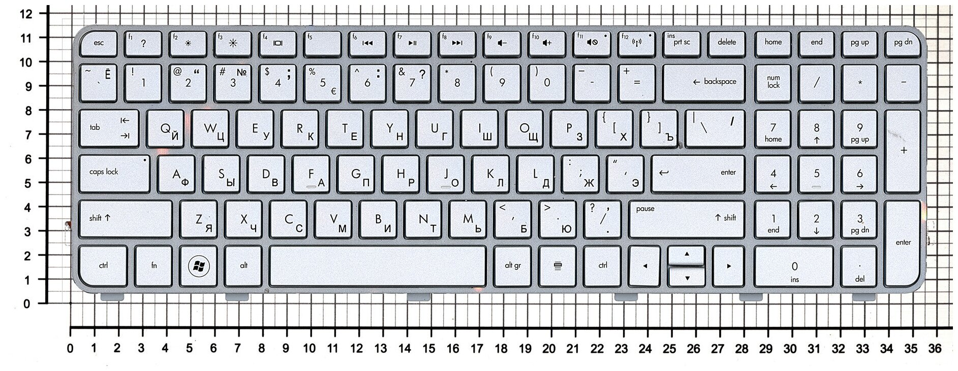 Клавиатура для ноутбука HP Pavilion dv6-6172nr серебристая с рамкой