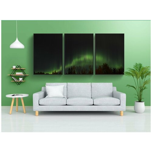 фото Набор модулных постеров для интерьера "северное сияние, небо, северный" 60x90 см. в тубусе, без рамки lotsprints