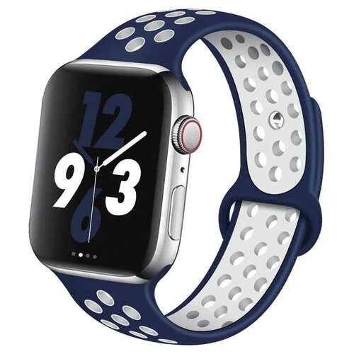 Cиликоновый ремешок спортивный для Apple Watch Series 1-8 и Ultra - 42/44/45/49 мм (эпл вотч), синий-белый