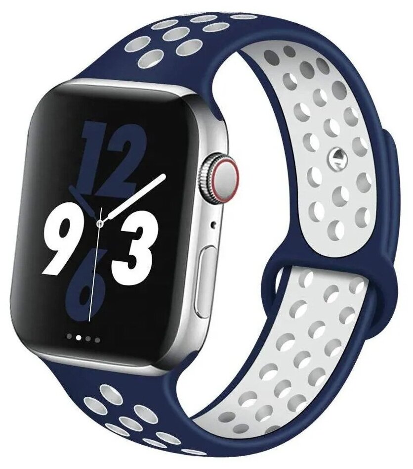 Cиликоновый ремешок спортивный для Apple Watch Series 1-8 - 38/40/41 мм (эпл вотч), синий-белый