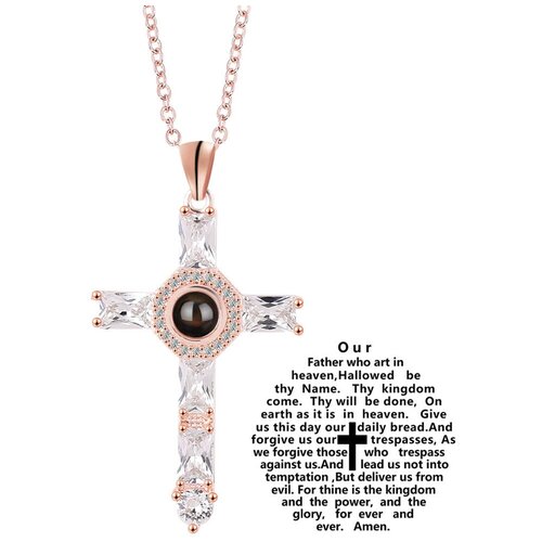 фото Подвеска крест и цепочка с проекцией молитвы «отче наш», золотистая kiss buty
