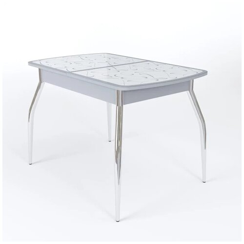 Обеденный стол,Дом Столов, Чикаго СТ, фотопечать серебряная, ноги гнутые, гальваника,полуовальный, раскладной