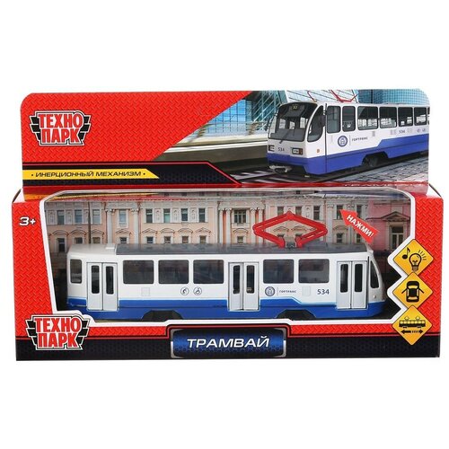 Модель TRAM71403-18SL-BUWH Трамвай белый Технопарк трамвай технопарк 21 5 см tramold 22pl whye