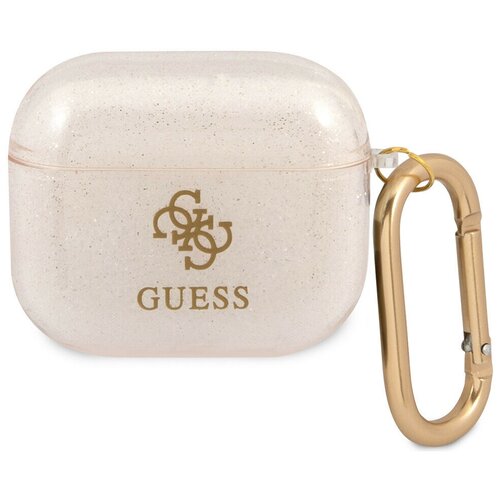 фото Чехол с карабином cg mobile guess tpu transparent glitter 4g для airpods 3, цвет золотой (gua3ucg4gd)