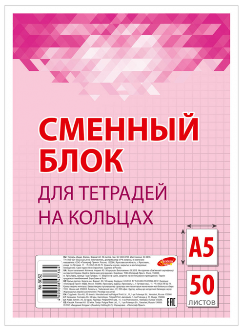 Блок сменный Academy Style в клетку А5, 50 л