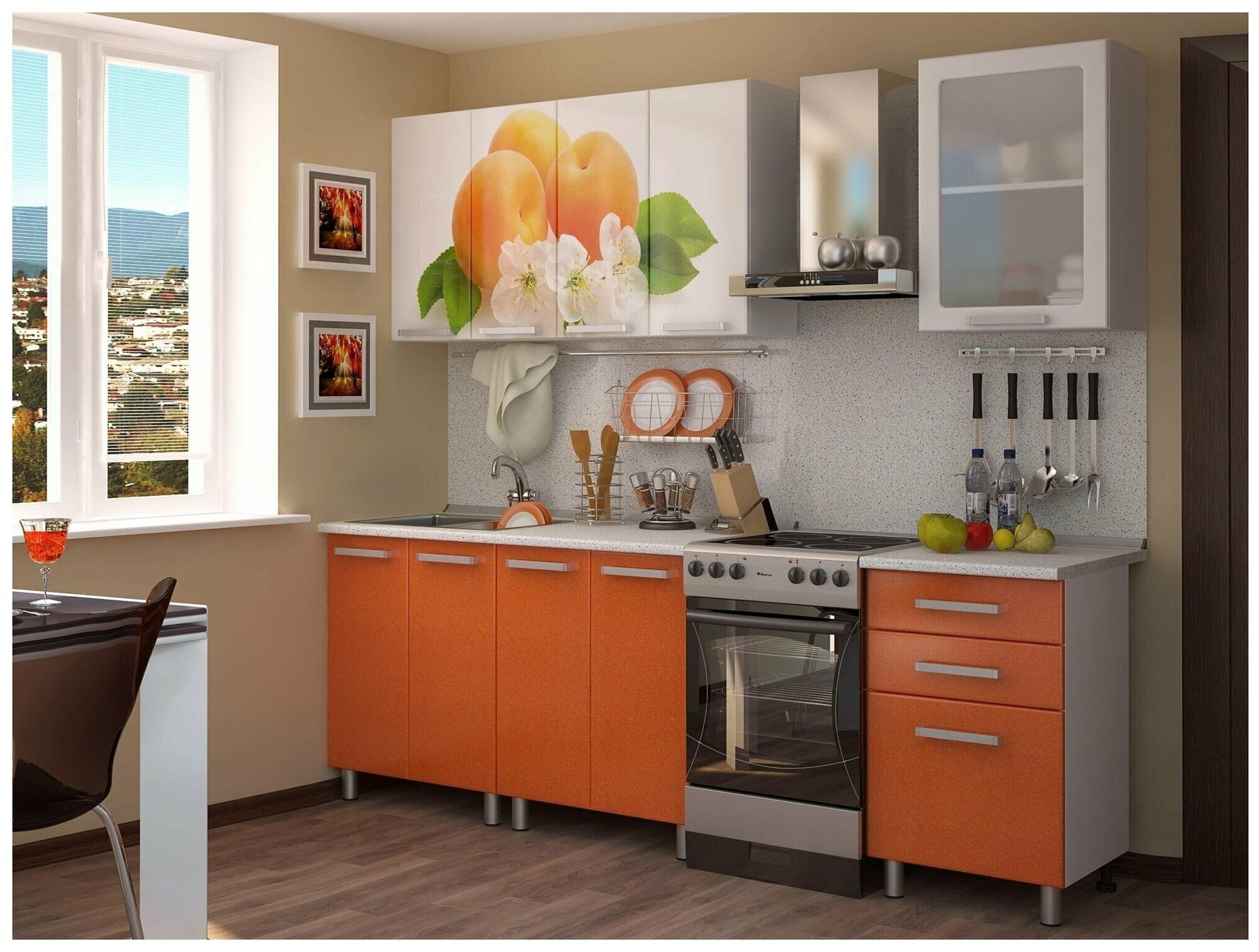 Глянцевый кухонный гарнитур Персик 180 см Оранжевый
